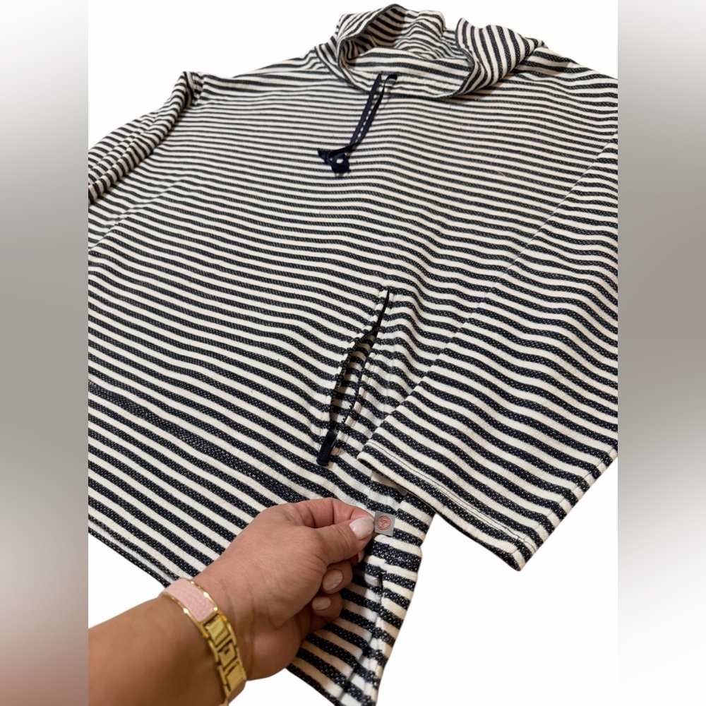 💙TALBOTS STRIPED COWL NECK Striped Navy and White Pullover - Picture 4 of 11